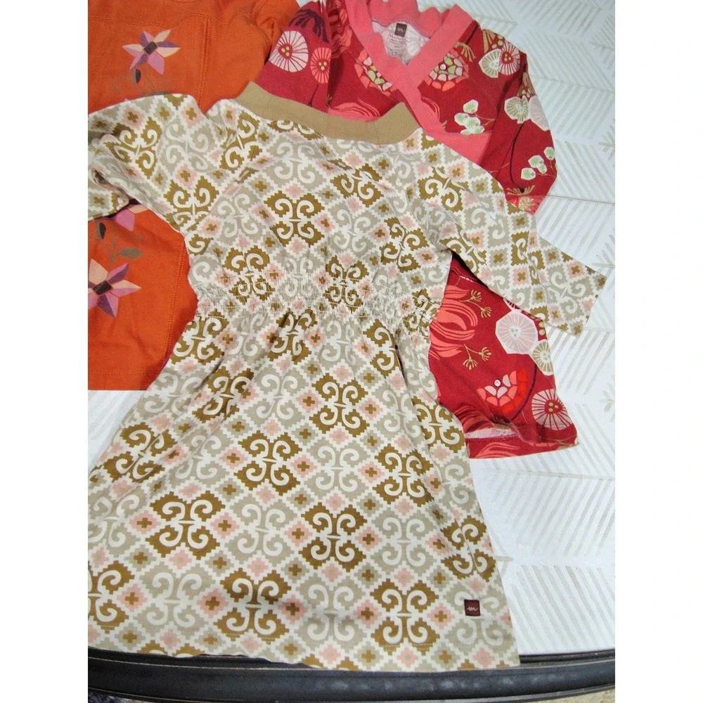 Tea Collection Girls Long Sleeve Dress Lot 3pc Floral Orange Red Size 2‎